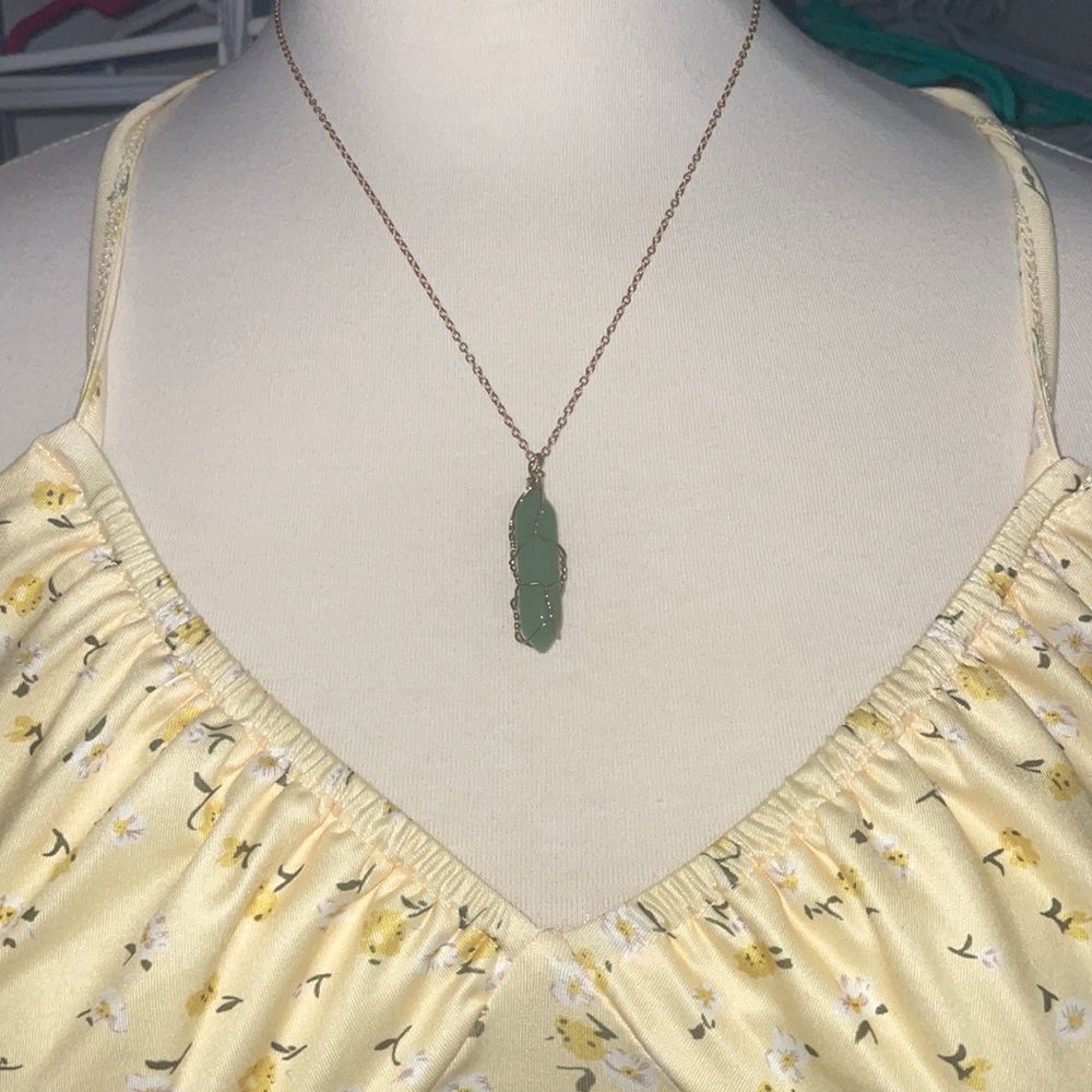 Rose Gold Chain + Green Adventurine Crystal Attached In Crystal Holder
